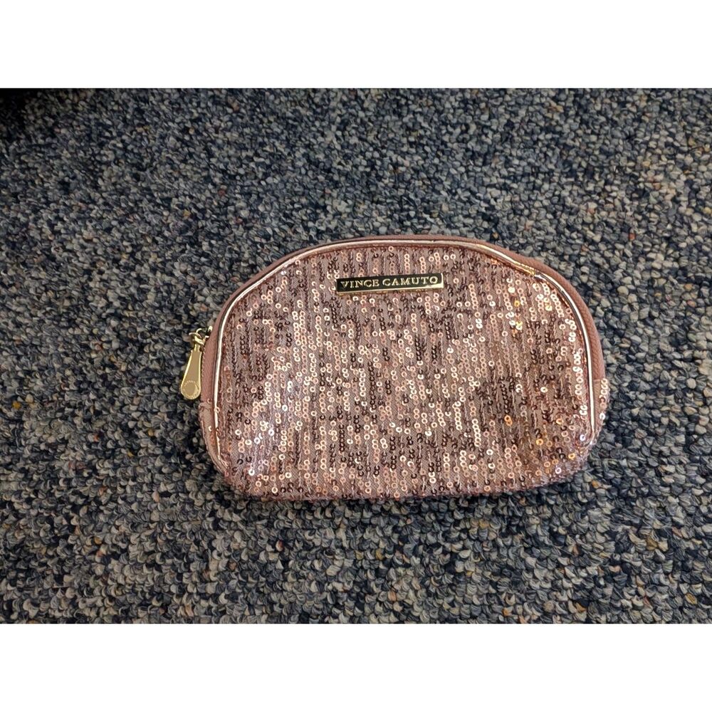 VINCE CAMUTO ROSE GOLD PINK SEQUIN COSMETIC MAKEUP BAG
